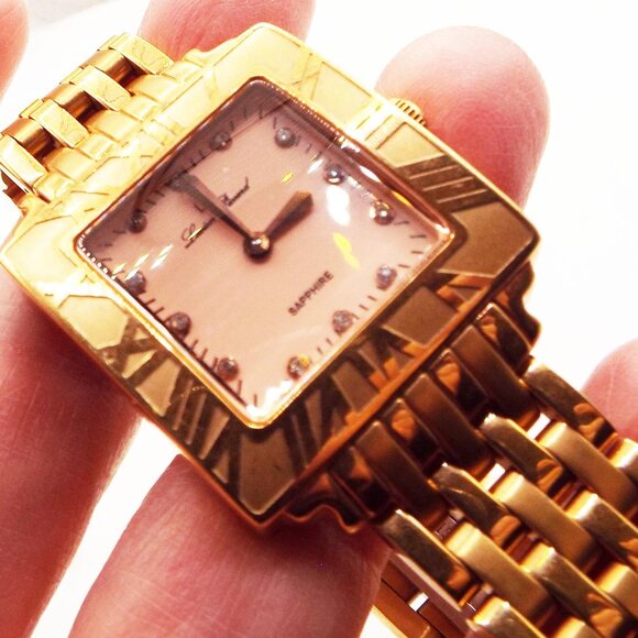 LUCIEN PICCARD ROSEGOLD SAPPHIRE ROMAN NUMERAL PINK FACE PANTHER LINK WATCH E main image 5